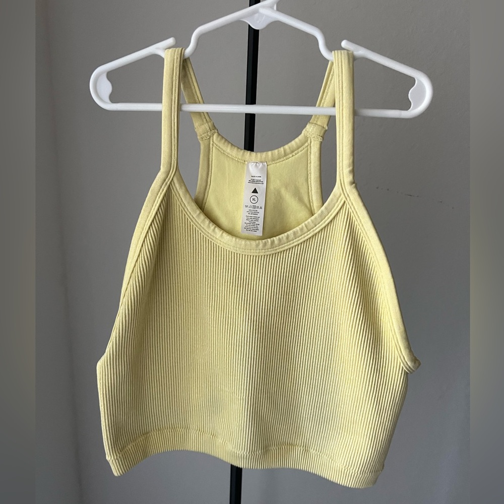 Vitality (Balance Athletica) crop top. Light yellow.